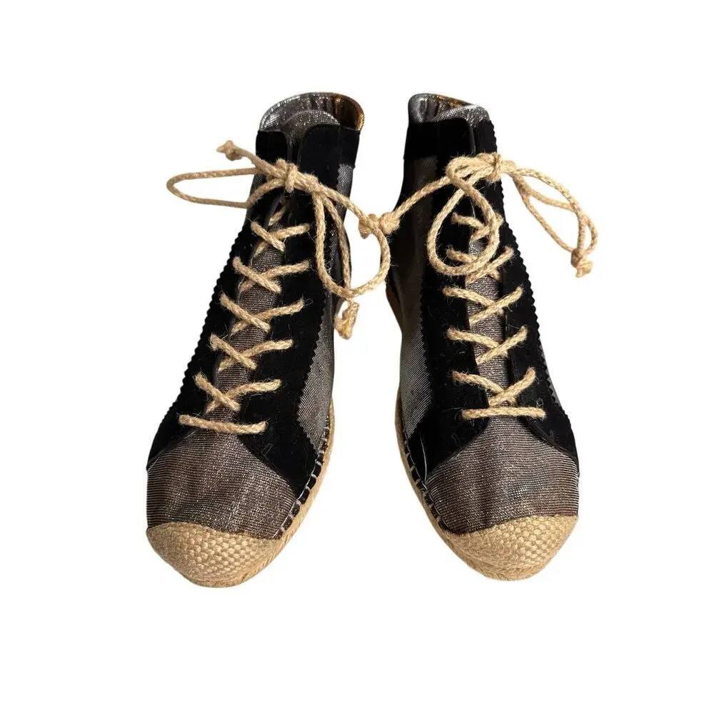 Stuart‎ Weitzman Metallic High Top Lace Up Espadrille Sneakers 9.5
